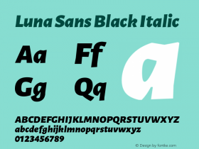 Luna Sans Black Italic Version 2.001;January 6, 2020;FontCreator 12.0.0.2547 64-bit Font Sample