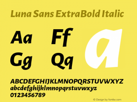 Luna Sans ExtraBold Italic Version 2.001;January 6, 2020;FontCreator 12.0.0.2547 64-bit Font Sample