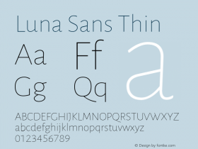 Luna Sans Thin Version 2.001;January 6, 2020;FontCreator 12.0.0.2547 64-bit Font Sample