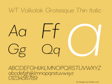 WT Volkolak Grotesque Thin Italic Version 4.000;PS 004.000;hotconv 1.0.88;makeotf.lib2.5.64775 Font Sample