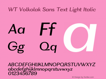 WT Volkolak Sans Text Light Italic Version 3.000;PS 003.000;hotconv 1.0.88;makeotf.lib2.5.64775 Font Sample