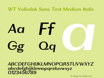 WT Volkolak Sans Text Medium Italic Version 3.000;PS 003.000;hotconv 1.0.88;makeotf.lib2.5.64775 Font Sample