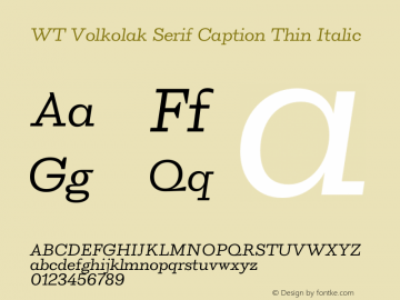 WT Volkolak Serif Caption Thin Italic Version 3.000;PS 003.000;hotconv 1.0.88;makeotf.lib2.5.64775图片样张