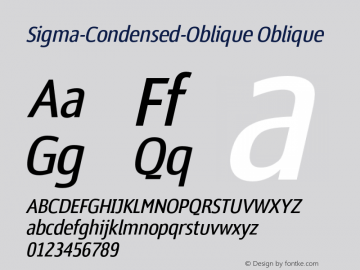 SigmaCondensedOblique-Regular Version 1.003 Font Sample