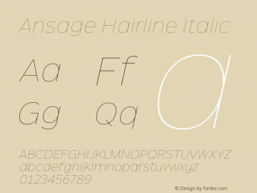 Ansage Hairline Italic Version 1.000 Font Sample