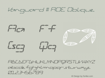 Vanguard III AOE Oblique Macromedia Fontographer 4.1.2 1/8/01 Font Sample