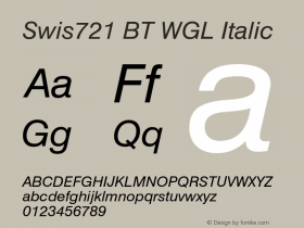 Swis721BTWGL-Italic Version 2.10 Font Sample