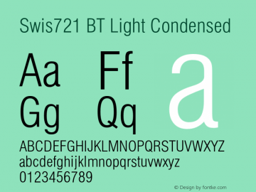 Swis721BT-LightCondensed Version 1.10 Font Sample