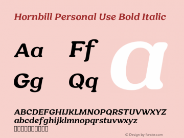 HornbillPersonalUse-BoldIta Version 1.000 Font Sample