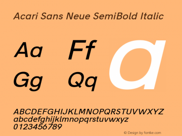 Acari Sans Neue SemiBold Italic Version 1.045;February 2, 2020;FontCreator 12.0.0.2550 64-bit; ttfautohint (v1.8.3) Font Sample