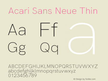 Acari Sans Neue Thin Version 1.045;February 2, 2020;FontCreator 12.0.0.2550 64-bit; ttfautohint (v1.8.3)图片样张