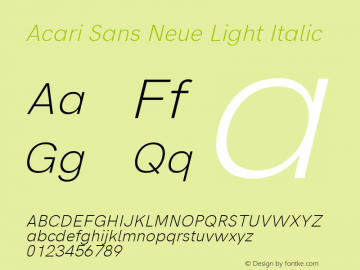 Acari Sans Neue Light Italic Version 1.045;February 2, 2020;FontCreator 12.0.0.2550 64-bit; ttfautohint (v1.8.3)图片样张