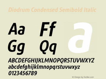 Diodrum Condensed SemBd Ita Version 1.000;hotconv 1.0.109;makeotfexe 2.5.65596 Font Sample