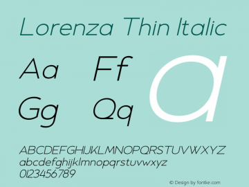 Lorenza Thin Italic Version 1.00;February 6, 2020;FontCreator 11.5.0.2427 32-bit Font Sample