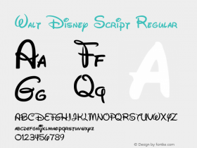 Walt Disney Script Regular 4.0; May 28, 2001 Font Sample