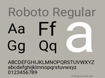 Roboto Regular Version 2.001101; 2014 Font Sample