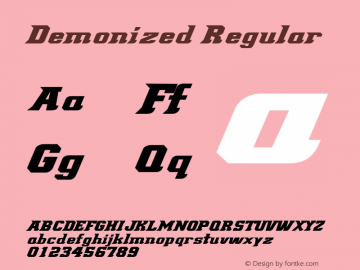 Demonized Regular Version 2.00 - Free release on 01/20/01 - DePaul Blue Demon logos removed and additional characters added. Font Sample