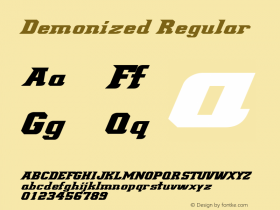 Demonized Regular Version 2.00 - Free release on 01/20/01 - DePaul Blue Demon logos removed and additional characters added. Font Sample