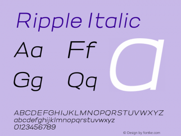 Ripple Italic Version 1.000;PS 001.000;hotconv 1.0.88;makeotf.lib2.5.64775 Font Sample