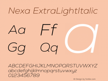 Nexa-ExtraLightItalic Version 2.00 Font Sample