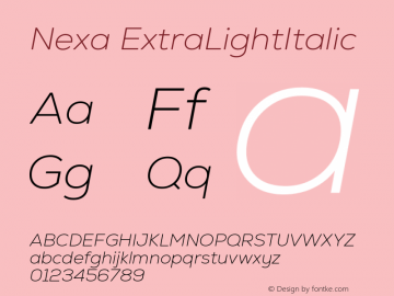 Nexa ExtraLightItalic Version 2.00 Font Sample