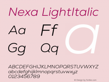 Nexa-LightItalic Version 2.00 Font Sample