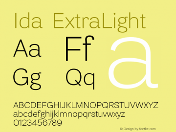 Ida ExtraLight Version 1.001 Font Sample