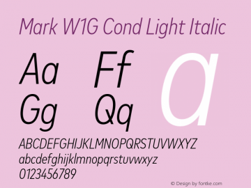 MarkW1G-CondLightItalic 1.000 Font Sample