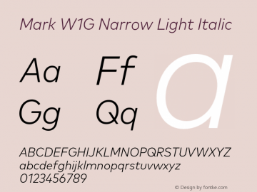 MarkW1G-NarrowLightItalic 1.000 Font Sample