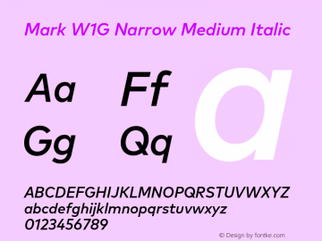 MarkW1G-NarrowMediumItalic 1.000 Font Sample