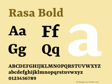 Rasa Bold Version 1.001;PS 1.001;hotconv 1.0.88;makeotf.lib2.5.647800; ttfautohint (v1.3.34-f4db) Font Sample