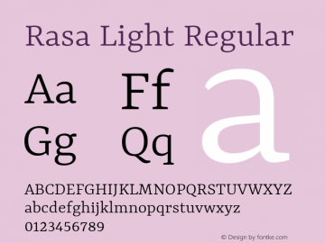 Rasa Light Version 1.001;PS 1.001;hotconv 1.0.88;makeotf.lib2.5.647800; ttfautohint (v1.3.34-f4db)图片样张