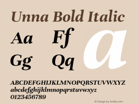 Unna Bold Italic Version 2.007; ttfautohint (v1.5)图片样张