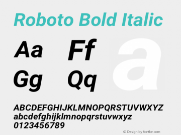 Roboto Bold Italic Version 2.01289; 2015 Font Sample
