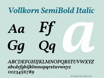 Vollkorn SemiBold Italic Version 4.015 Font Sample