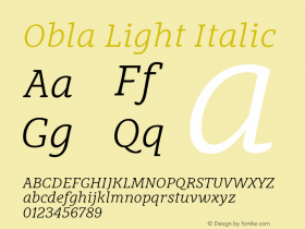 Obla-LightItalic Version 1.000 2016 initial release图片样张