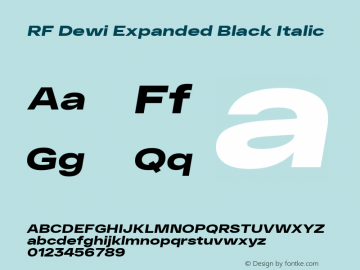 RF Dewi Expanded Black Italic Version 1.001;PS 001.001;hotconv 1.0.88;makeotf.lib2.5.64775 Font Sample