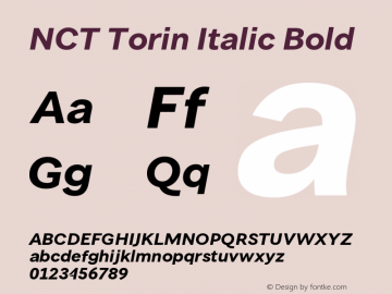 NCT Torin Italic Bold Version 1.000;PS 001.000;hotconv 1.0.88;makeotf.lib2.5.64775 Font Sample