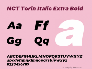 NCT Torin Italic Extra Bold Version 1.000;PS 001.000;hotconv 1.0.88;makeotf.lib2.5.64775 Font Sample