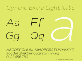 Cyntho-ExtraLightItalic Version 1.00 Font Sample