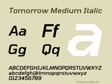 Tomorrow Medium Italic Version 2.002 Font Sample