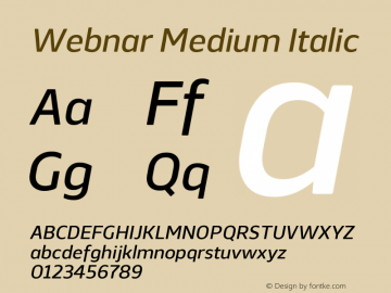 Webnar-MediumItalic Version 1.000;PS 001.000;hotconv 1.0.70;makeotf.lib2.5.58329;com.myfonts.easy.northernblock.webnar.medium-italic.wfkit2.version.4nTR Font Sample