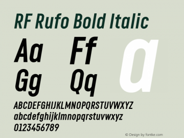 RF Rufo Bold Bold Italic Version 1.000 Font Sample