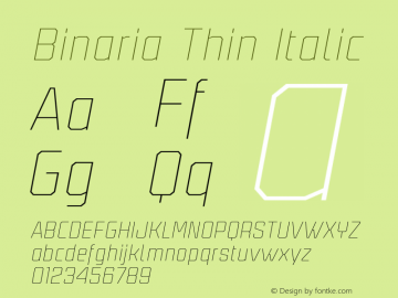 Binaria Thin Italic Version 001.001 ;YWFTv17图片样张