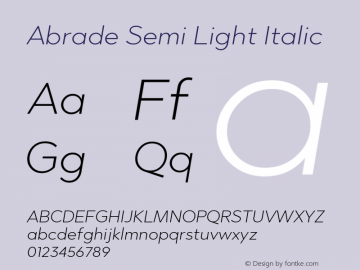 Abrade-SemiLightItalic Version 1.000;com.myfonts.easy.greyscale-type.abrade.light-italic.wfkit2.version.4pJe Font Sample