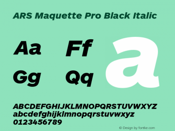 ARSMaquettePro-BlackItalic Version 1.002 Font Sample