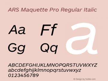 ARSMaquettePro-Italic Version 1.002 Font Sample