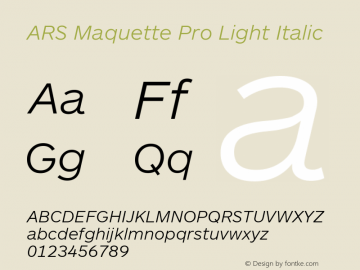 ARSMaquettePro-LightItalic Version 3.001 Font Sample
