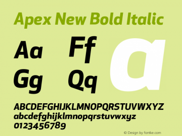 ApexNew-BoldItalic Version 1.001 2006, Revised version replacing Apex Sans Font Sample