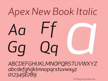 ApexNew-BookItalic Version 1.001 2006, Revised version replacing Apex Sans Font Sample
